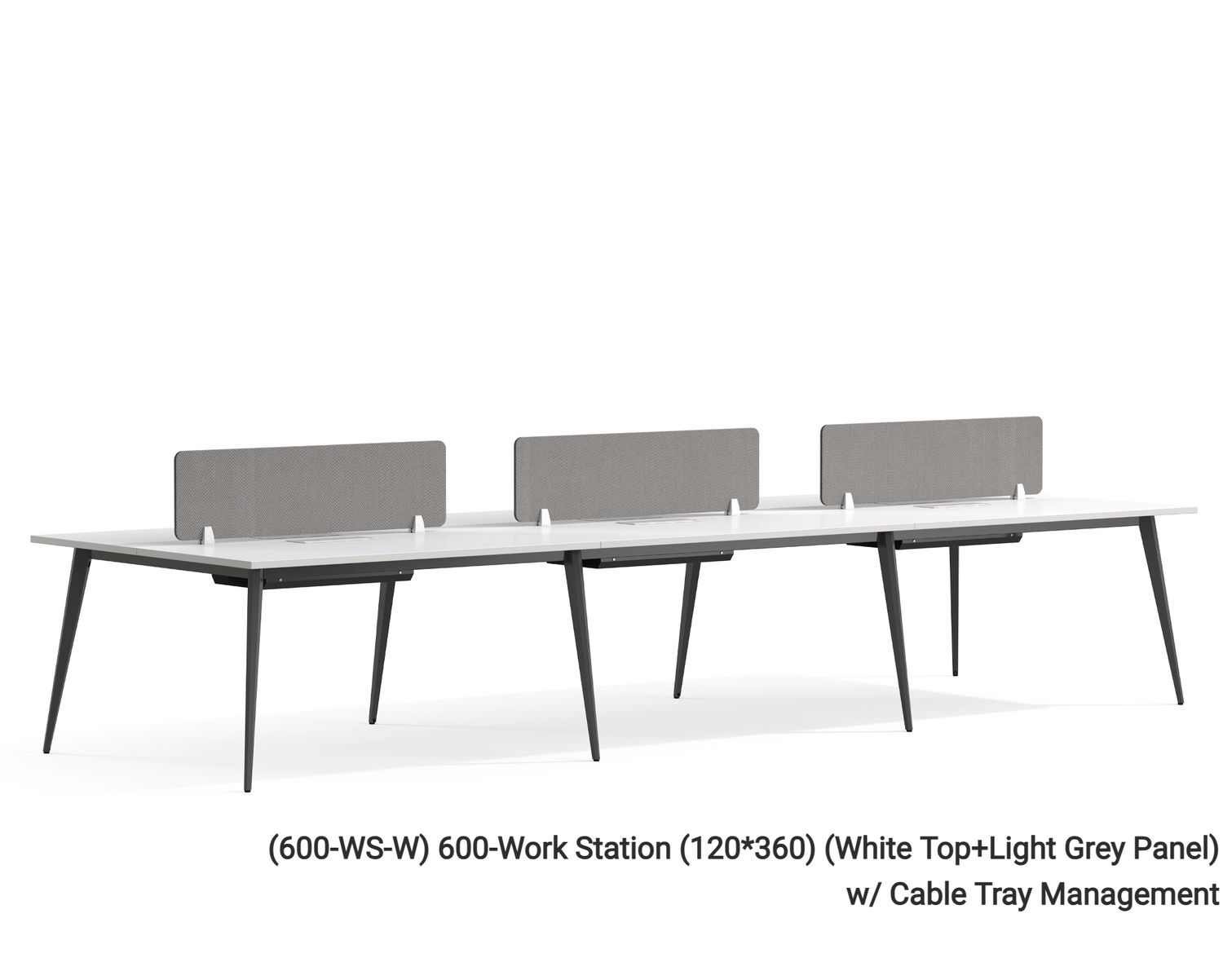 Ofix 600-WS 6 Seaters Workstation Partition (White), Model: (600-WS-W) 600-Work Station (120*360) (White Top+Light Grey Panel), Cable Management Add-ons: None