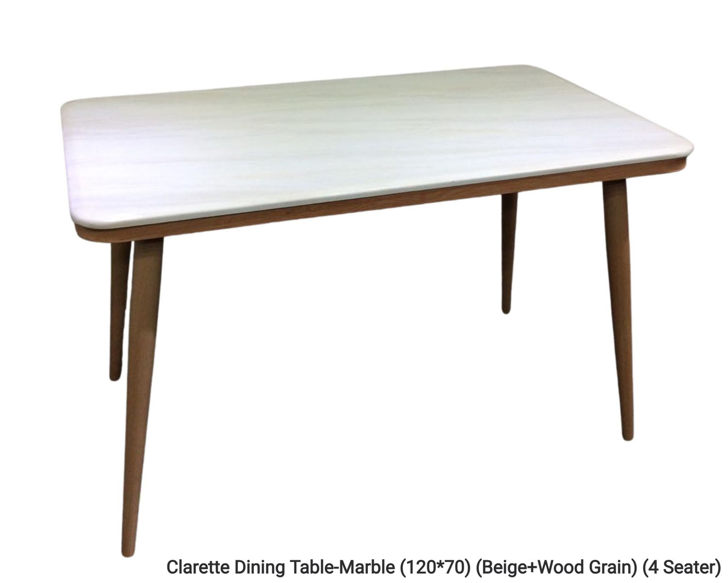 Ofix Clarette Dining Table Marble Top Metal Leg (120*70, 140*80) (4 Seater,6Seater) (Beige), Option: Clarette Dining Table-Marble (120*70) (Beige+Wood Grain) (4 Seater)
