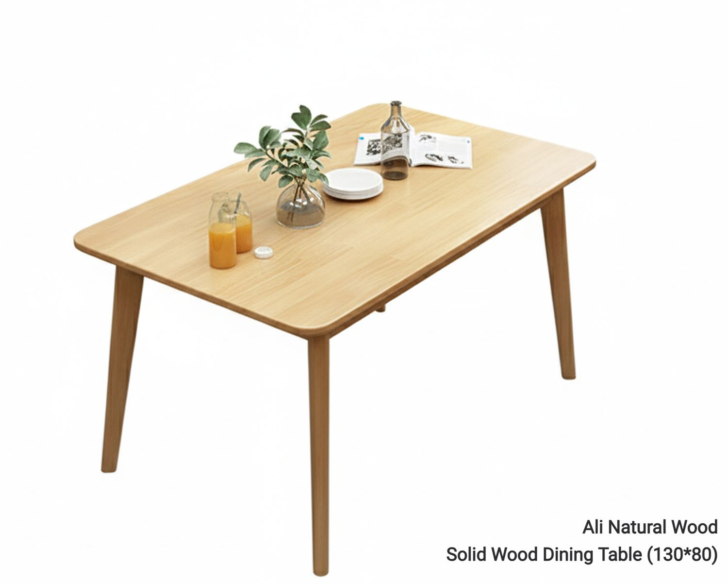 Ofix Ali Solid Thailand Rubberwood Dining Table (130*80) (Natural Wood), Option: Ali Natural Wood Solid Wood Dining Table (130*80)