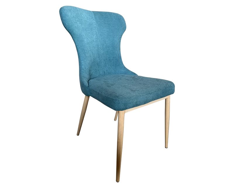 Ofix Adah-A Fabric Seat Metal Leg Dining Chair (Blue+Wood Grain)
