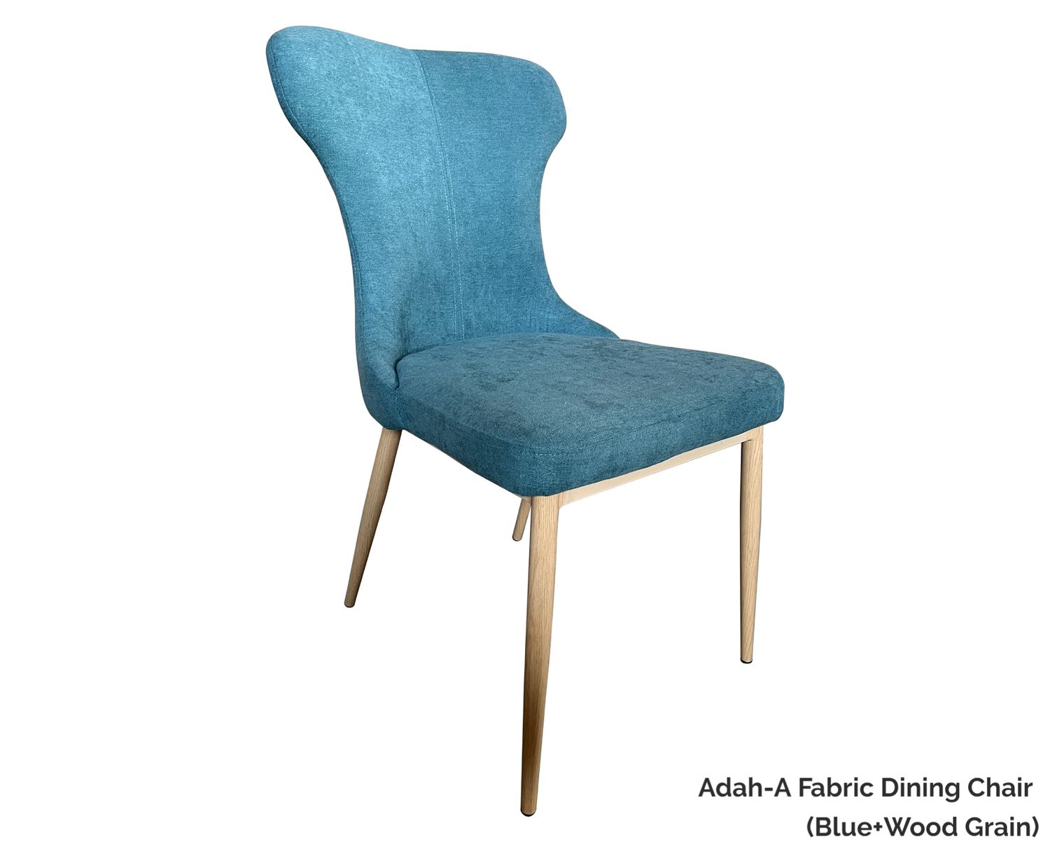 Ofix Adah-A Fabric Seat Metal Leg Dining Chair (Blue+Wood Grain), Model: Adah-A Fabric Dining Chair (Blue+Wood Grain)