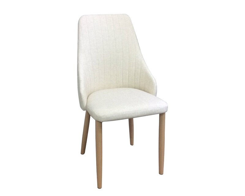 Ofix Clarette PU Leather Seat Metal Leg Dining Chair (Beige PU+Wood Grain)