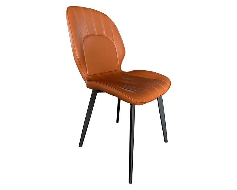 Ofix Mara Pu Leather Seat Metal Leg Dining Chair (Brown+Black)