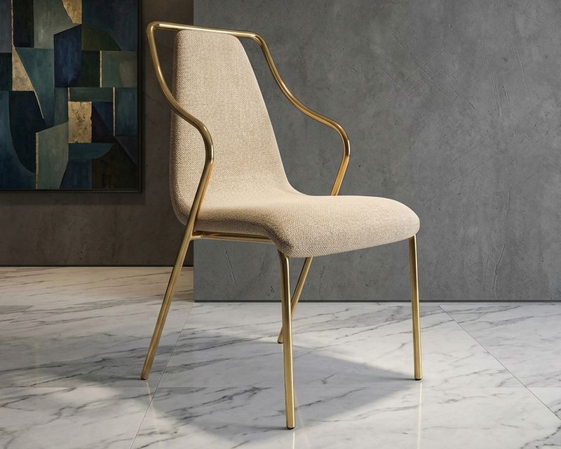 Ofix Nori Fabric Seat Metal Leg Dining Chair (Brown+Gold)