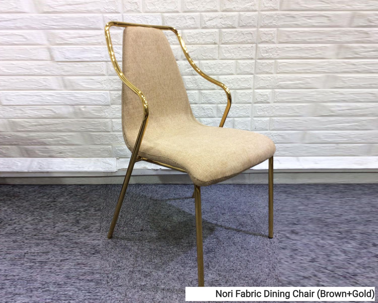 Ofix Nori Fabric Seat Metal Leg Dining Chair (Brown+Gold), Model: Nori PU Leather Dining Chair (Brown+Gold)