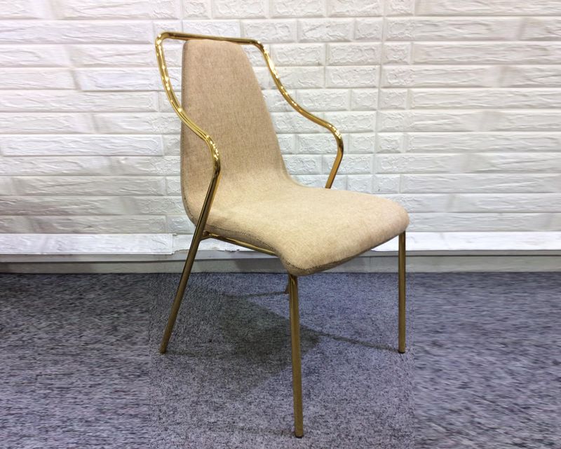 Ofix Nori Fabric Seat Metal Leg Dining Chair (Brown+Gold)