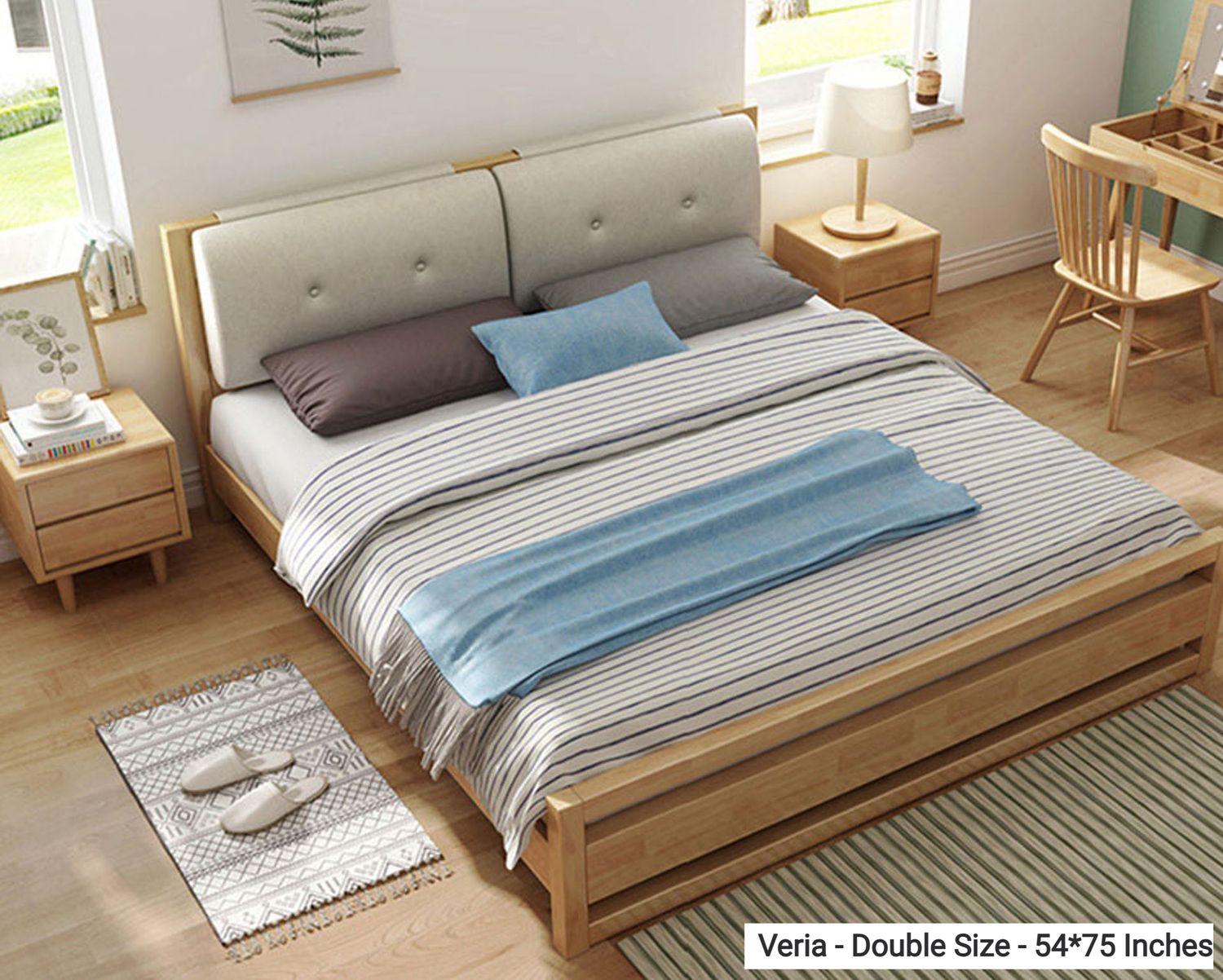 Flotti Veria Solid Thailand Rubberwood Bed Frame (Double, Queen, King) (Side Drawers Are Not Included), Bed Frame Size:: Veria - Double Size - 54*75 Inches