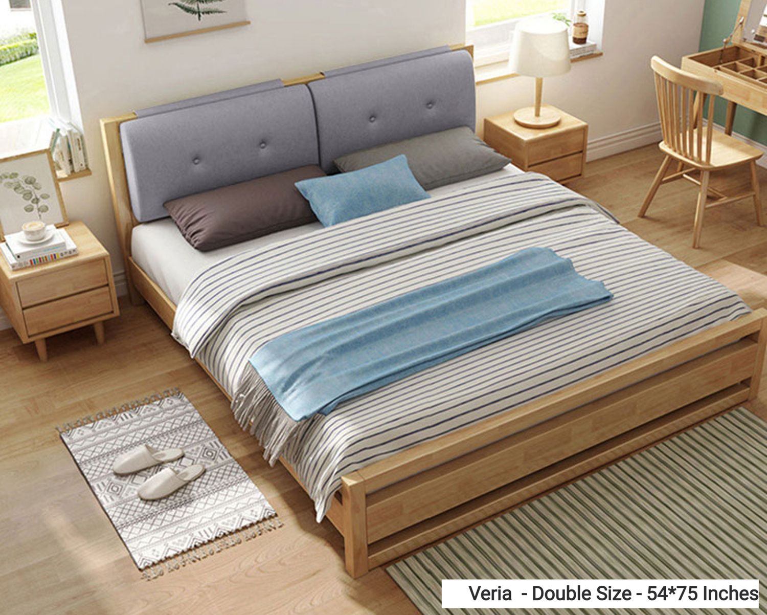 Flotti Veria Solid Thailand Rubberwood Bed Frame (Double, King) (Side Drawers Are Not Included), Bed Frame Size:: Veria  - Double Size - 54*75 Inches