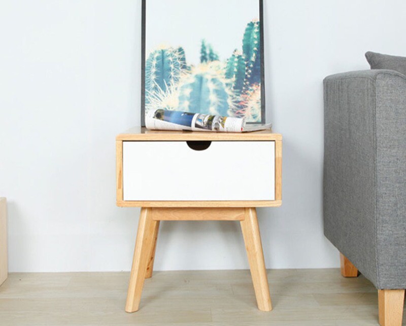 Ofix Mellisa Solid Thailand Rubberwood Bed Side Table (with Drawer)
