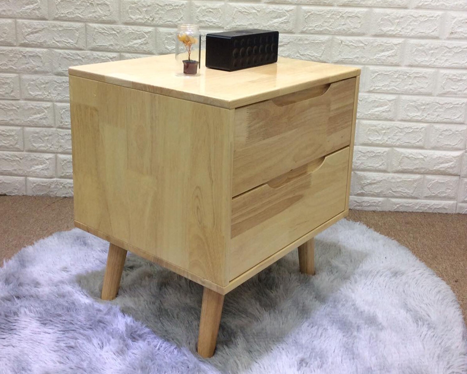 Ofix Montana Solid Thailand Rubberwood Bed Side Table (with Drawers), Model: Montana Solid Wood Bed Side Table (with Drawers) (Natural Wood)