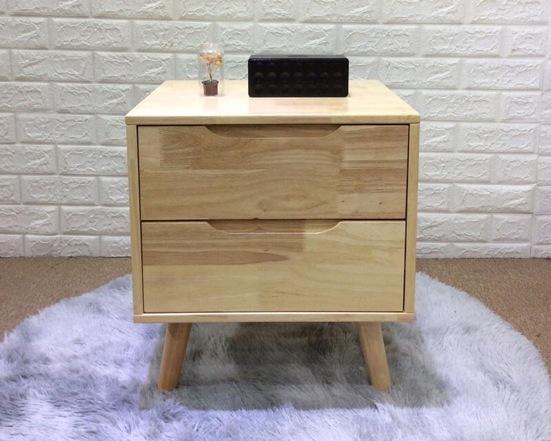 Ofix Montana Solid Thailand Rubberwood Bed Side Table (with Drawers)