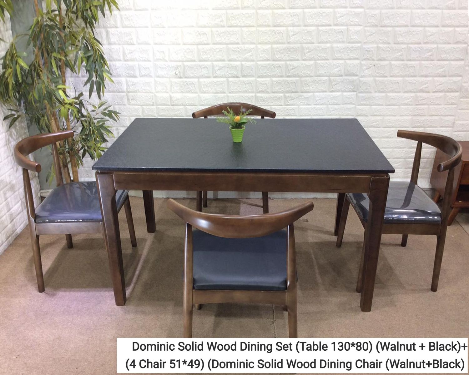 Ofix Dominic Solid Thailand Rubberwood Dining Set (Dining Table+4 Dining Chair) (130*80), Option: Dominic Solid Wood Dining Set (Table 130*80) (Walnut + Black)+(4 Chair 51*49) (Dominic Solid Wood Dining Chair (Walnut+Black)