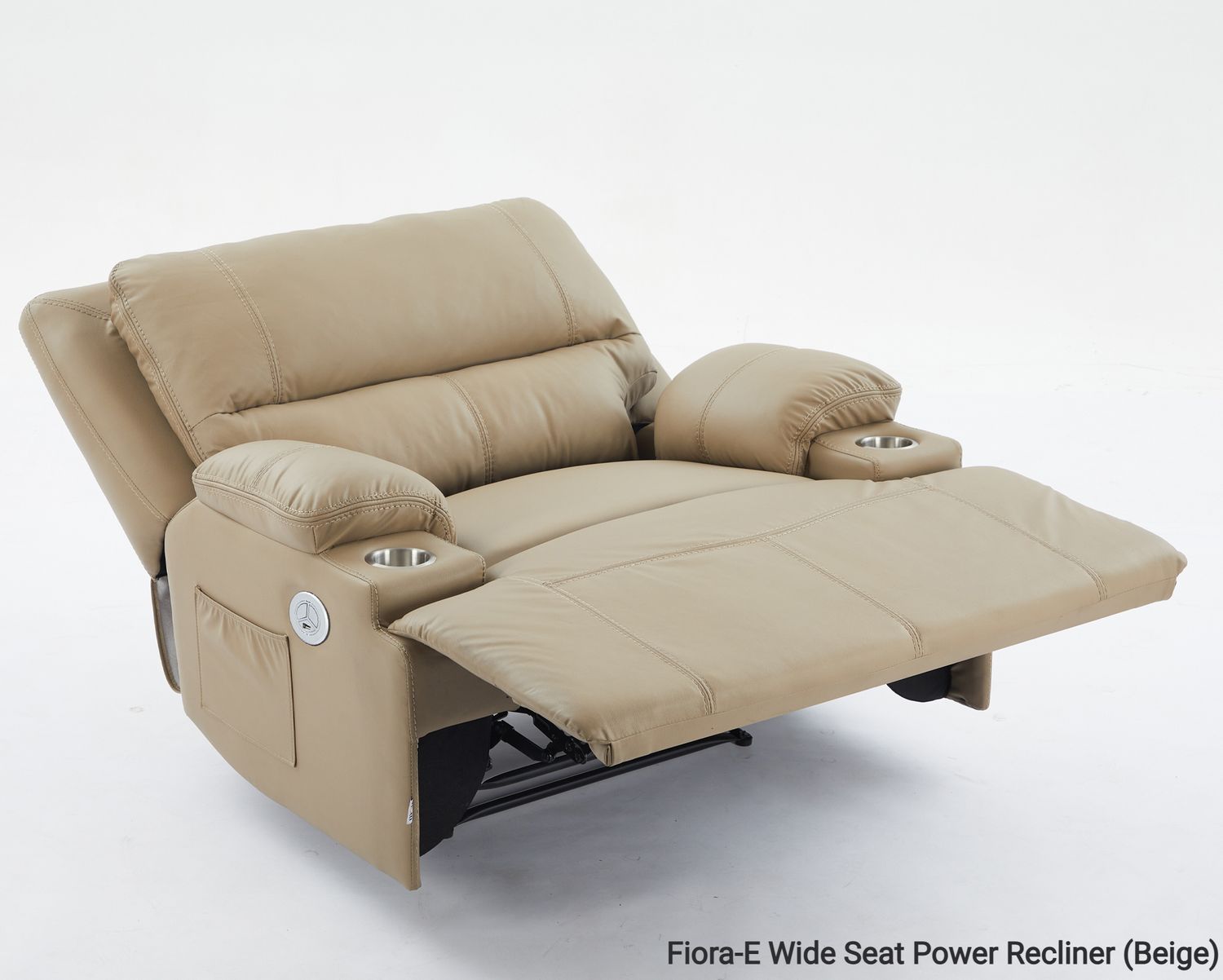 Flotti Fiora Oversized Wide Seat Power Recliner  with Cup Holder (Beige), Color Option:: Fiora-E Wide Seat Power Recliner (Beige)