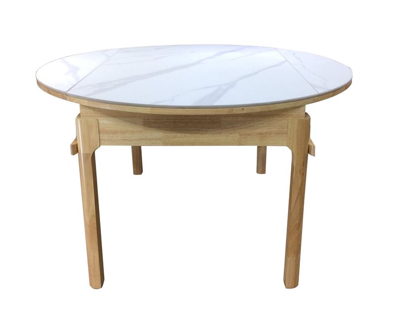 Ofix Savanna Solid Thailand Rubberwood Dining Table (Convertible Table: Round to Rectangular Table) (Natural Wood+White, Walnut+Marble Top) (135*85/ 135Diameter)