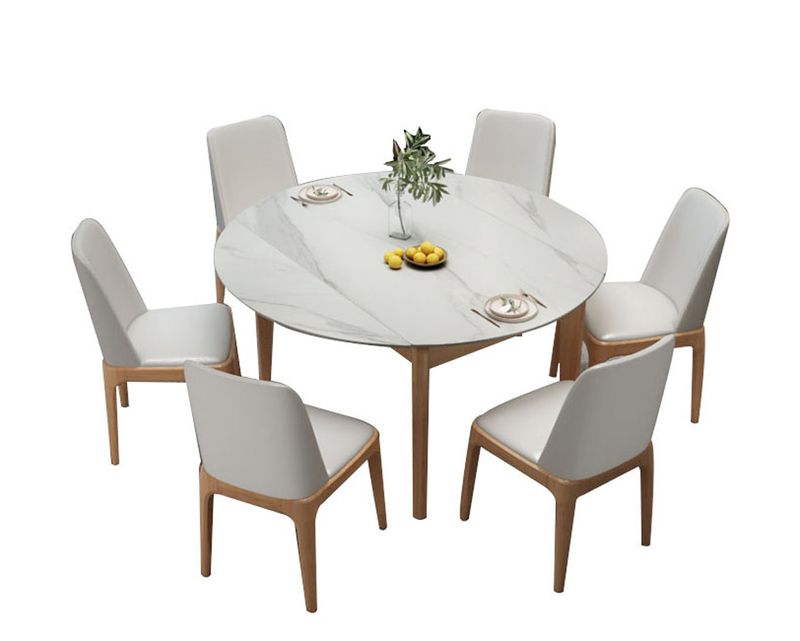 Ofix Savanna Solid Thailand Rubberwood Dining Table (Convertible Table: Round to Rectangular Table) (Natural Wood+White, Walnut+Marble Top) (135*85/ 135Diameter)