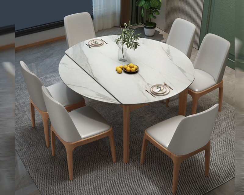 Ofix Savanna Solid Thailand Rubberwood Dining Set (Convertible Table: Round to Rectangular Table) +(4pcs Savanna Dining Chair) (135*85/ 135Diameter)