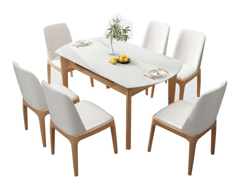 Ofix Savanna Solid Thailand Rubberwood Dining Set (Convertible Table: Round to Rectangular Table) +(4pcs Savanna Dining Chair) (135*85/ 135Diameter)