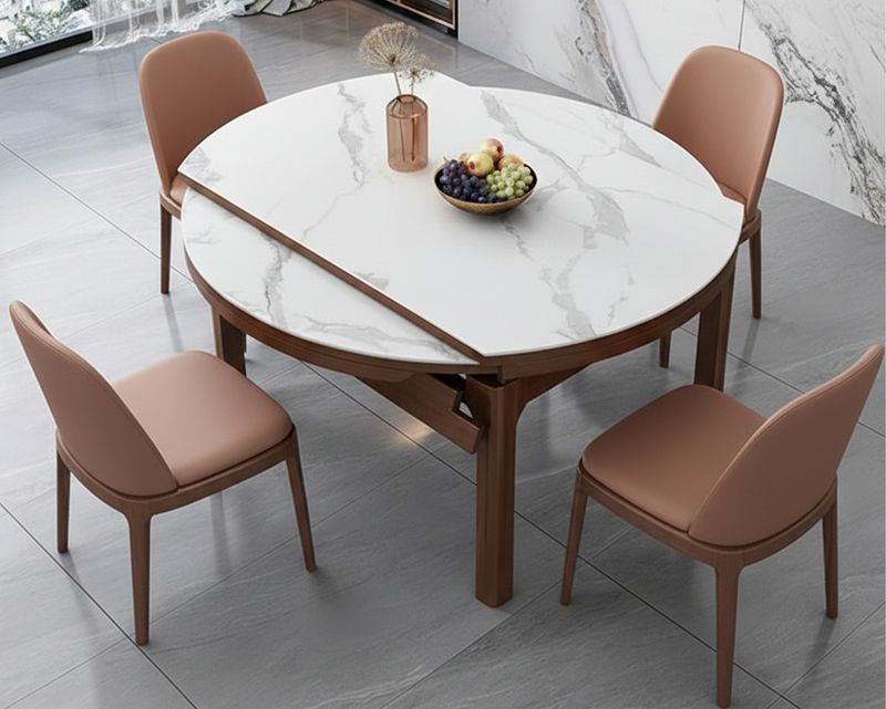 Ofix Savanna Solid Thailand Rubberwood Dining Set (Convertible Table: Round to Rectangular Table) +(4pcs Savanna Dining Chair) (135*85/ 135Diameter)