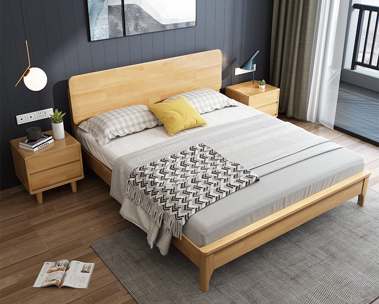 Flotti Zamir Solid Thailand Rubberwood Bed Frame (Double, King) (Side ...