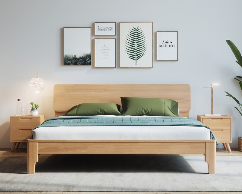Flotti Zamir Solid Thailand Rubberwood Bed Frame (Double, Queen, King) (Side Drawers Are Not Included)