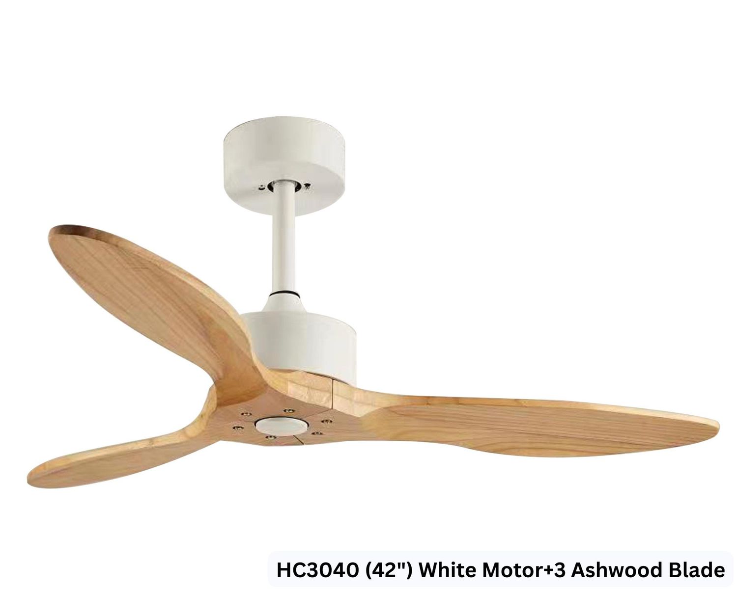 MYKE Ceiling Fan (Ashwood, Teakwood)  (42", 52") (No Lamp) (2 yrs Warranty), Model/ Color: HC3040 (42") White Motor+3 Ashwood Blade