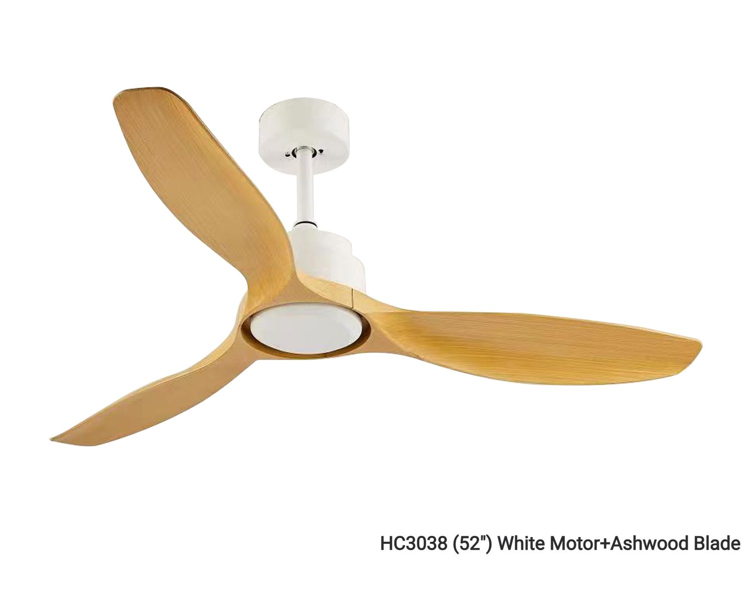 MYKE Ceiling Fan (Ashwood, Teakwood) (52", 56") (No Lamp) (2 yrs Warranty), Model/ Color: HC3038 (52") White Motor+Ashwood Blade, Add-Ons: None