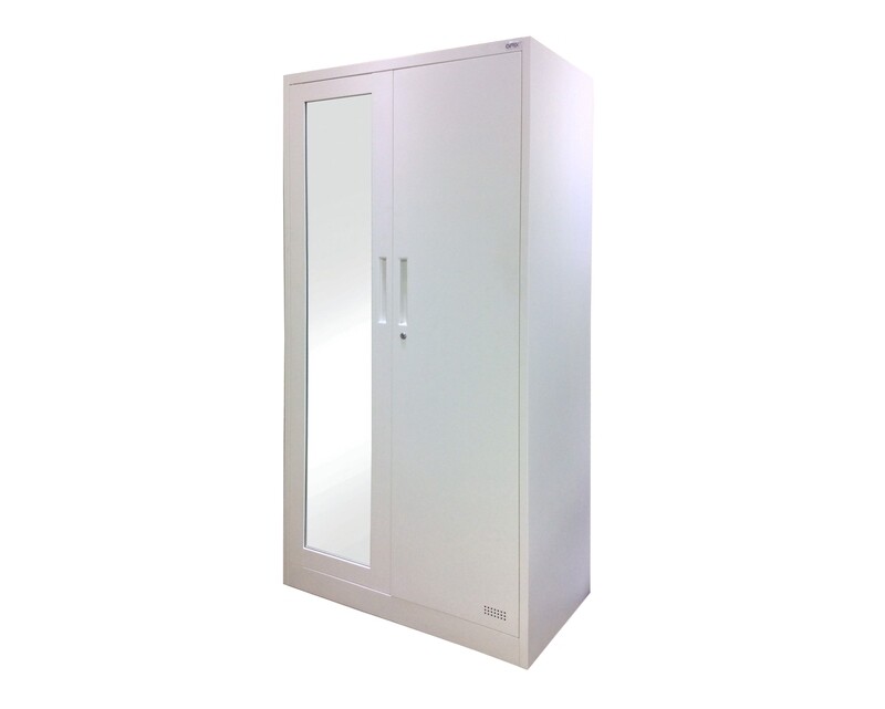 Ofix 2 Swing Door Cloth Steel Locker  with Mirror (White)