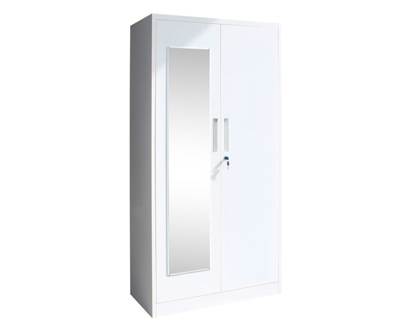 Ofix 2 Swing Door Cloth Steel Locker  with Mirror (White)