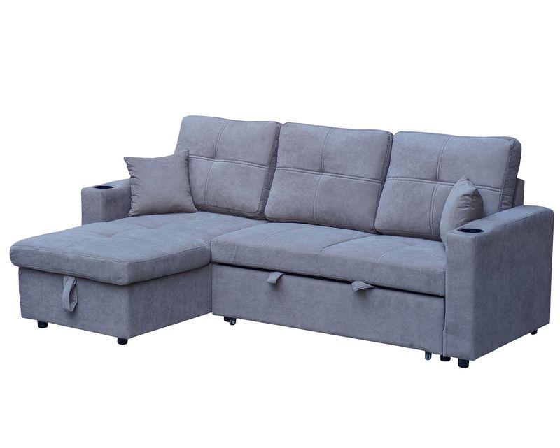 Flotti Logan Reversible/Convertible L-Shape Sofa with Pull-Out Bed and Storage (Grey, Beige)