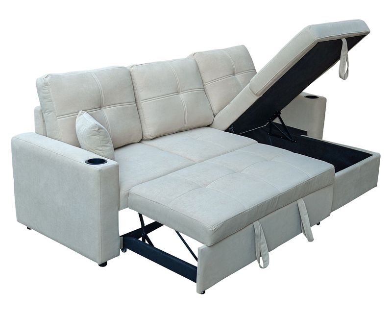 Flotti Logan Reversible/Convertible L-Shape Sofa with Pull-Out Bed and Storage (Grey, Beige, Black, Light Brown)