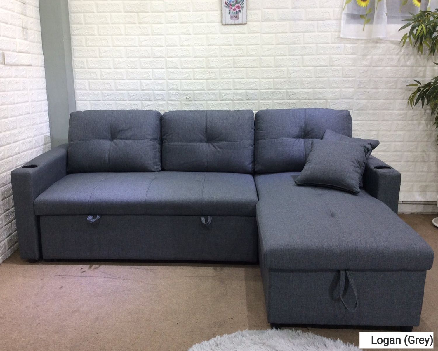 Flotti Logan Reversible/Convertible L-Shape Sofa with Pull-Out Bed and Storage (Grey, Beige, Brown), Color:: Logan (Grey)