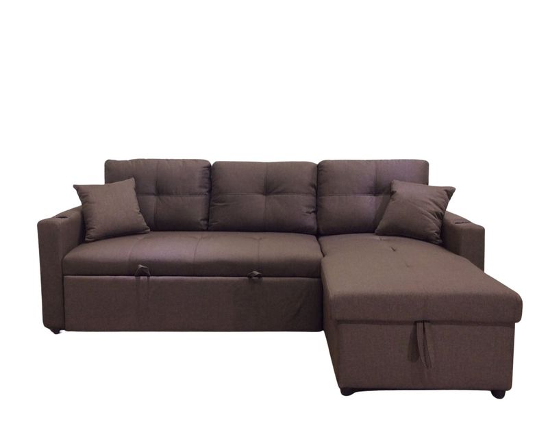 Flotti Logan Reversible/Convertible L-Shape Sofa with Pull-Out Bed and Storage (Grey, Black, Brown)