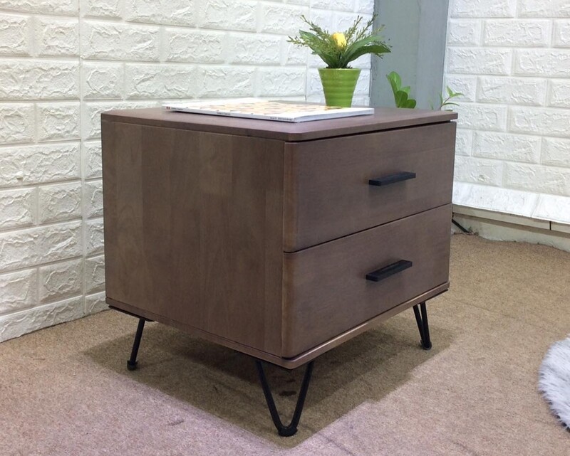 Ofix Orphie Solid Thailand Rubberwood Bed Side Table (with Drawers)