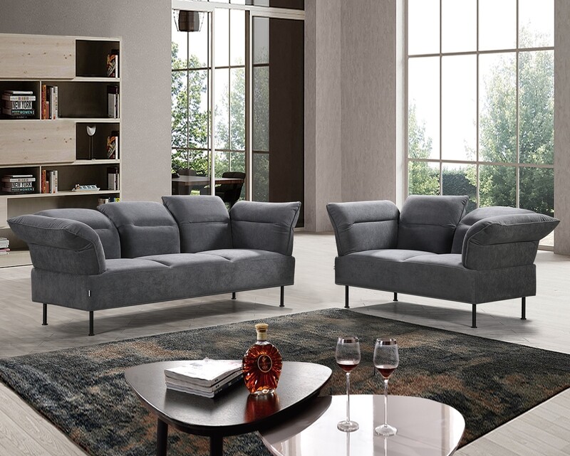 Flotti Kiera 3 Seater Adjustable Backrest &amp; Armrest Sofa (Dark Grey)