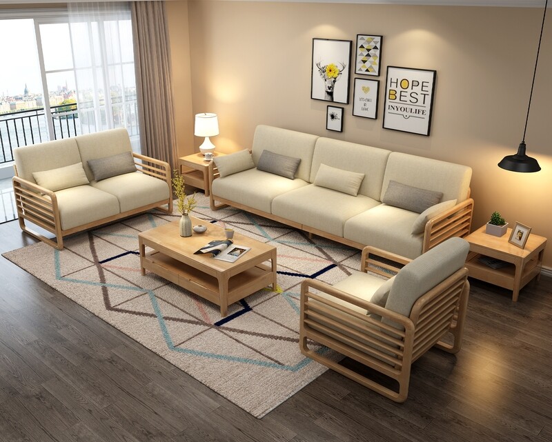 Flotti Windsor V2 Solid Thailand Rubberwood Sala Set (Sofa 2 Seater, 3 Seater, Small Tea Table, Coffee Table)