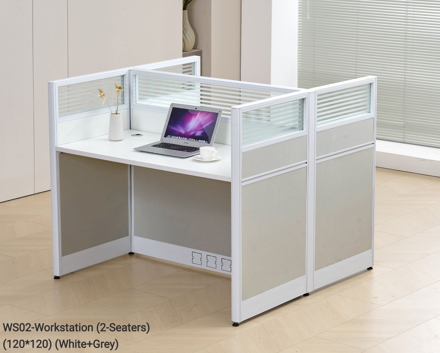 Ofix WS02 2 Seaters Workstation Partition Cubicle (White+Grey), Model: WS02-Workstation (2-Seaters) (120*120) (White+Grey)