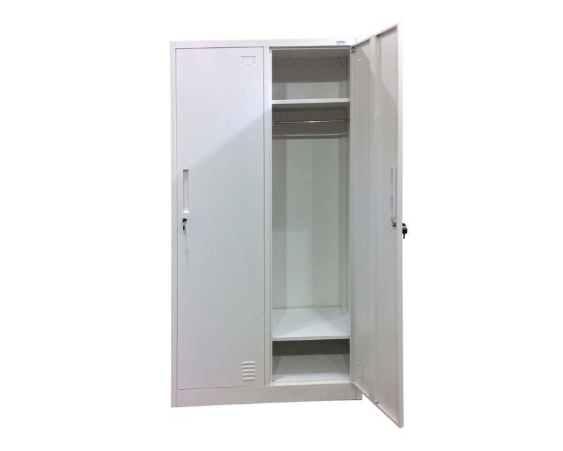 Ofix 2 Door Steel Clothes Locker with Top &amp; Bottom Shelf Cabinet (White)