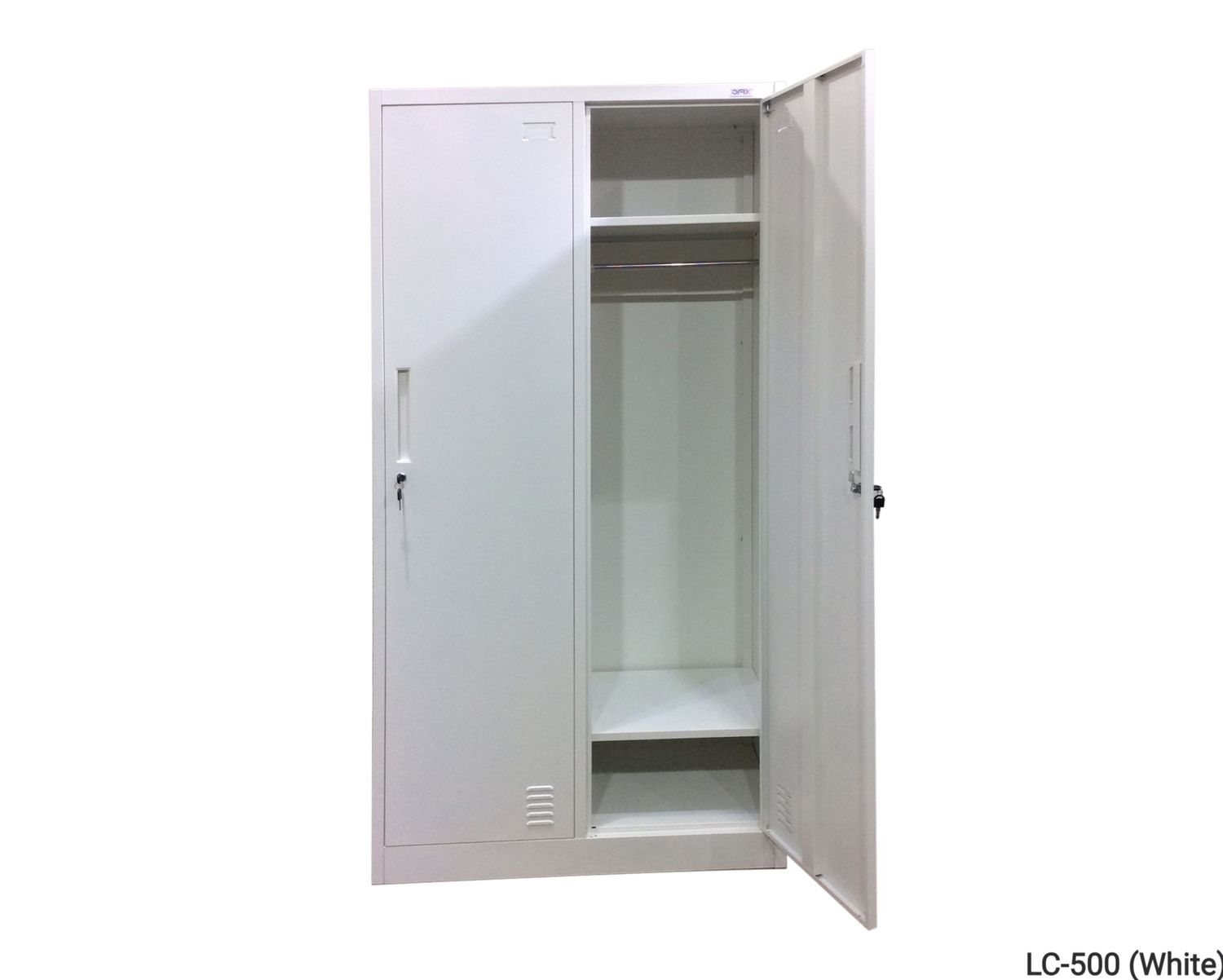 Ofix 2 Door Steel Clothes Locker with Top &amp; Bottom Shelf Cabinet (White), Model:: LC-500 (0.6mm thickness - White)