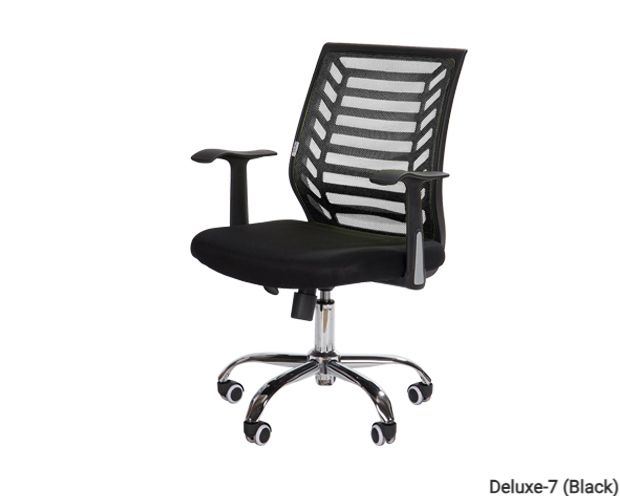 Ofix Deluxe-7 Mid Back Mesh Chair (Black, Orange), Color: Deluxe-7 (Black)