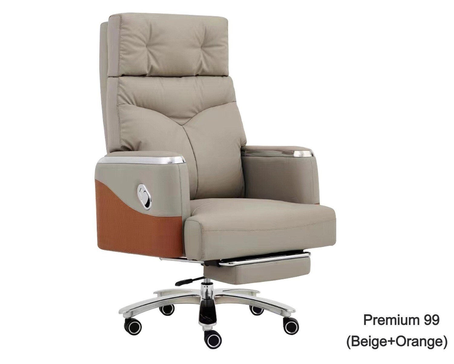 Ofix Premium 99 w/ Footrest High Back PU Chair (Beige+Orange), Model &amp; Color: Premium 99 PU Chair (Beige+Orange)