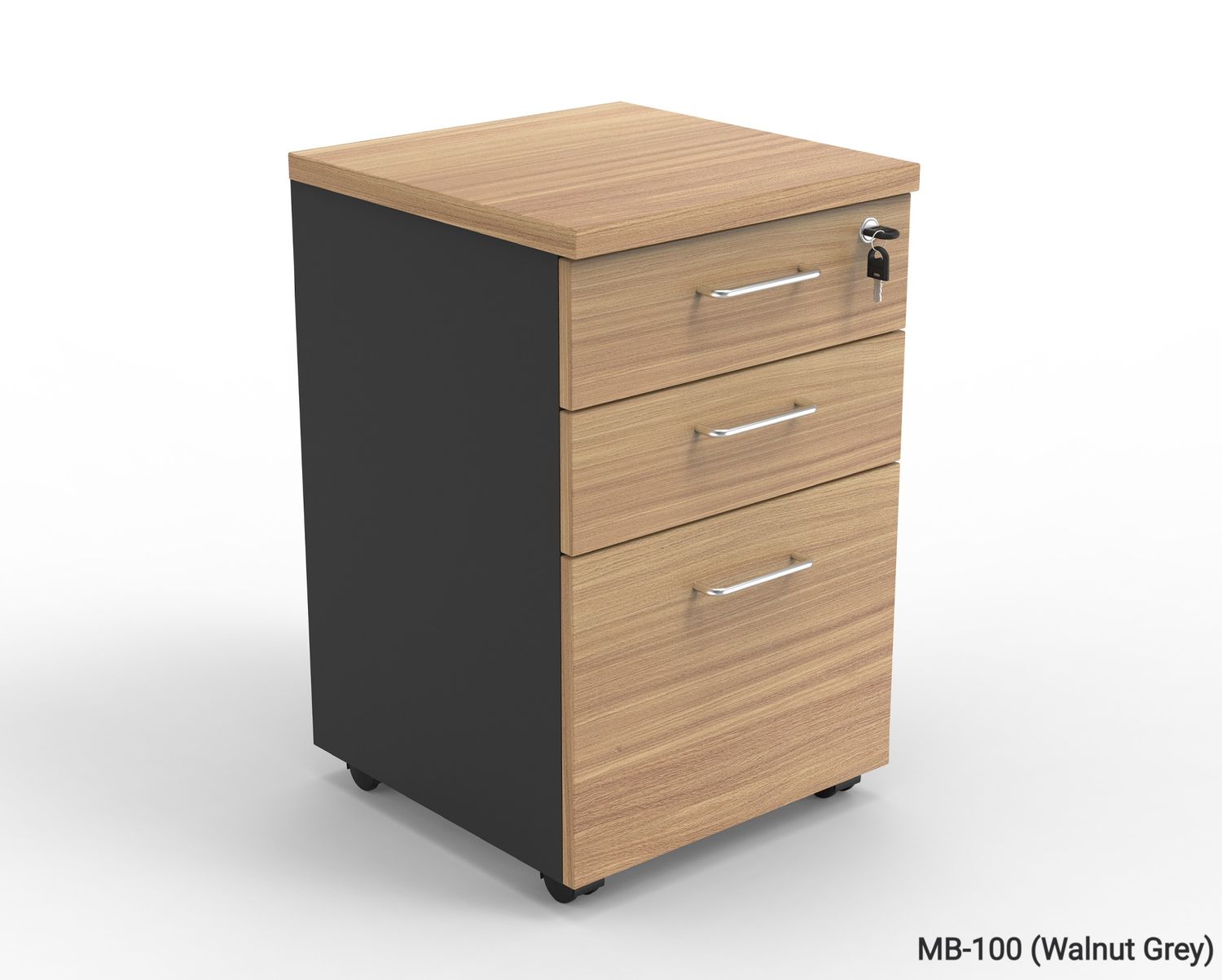 Ofix MB-100 Mobile Pedestal 3 Drawer (Walnut Grey), Model: MB-100 (Walnut Grey) (SOLD OUT, PRE-ORDER FOR MID MAY)
