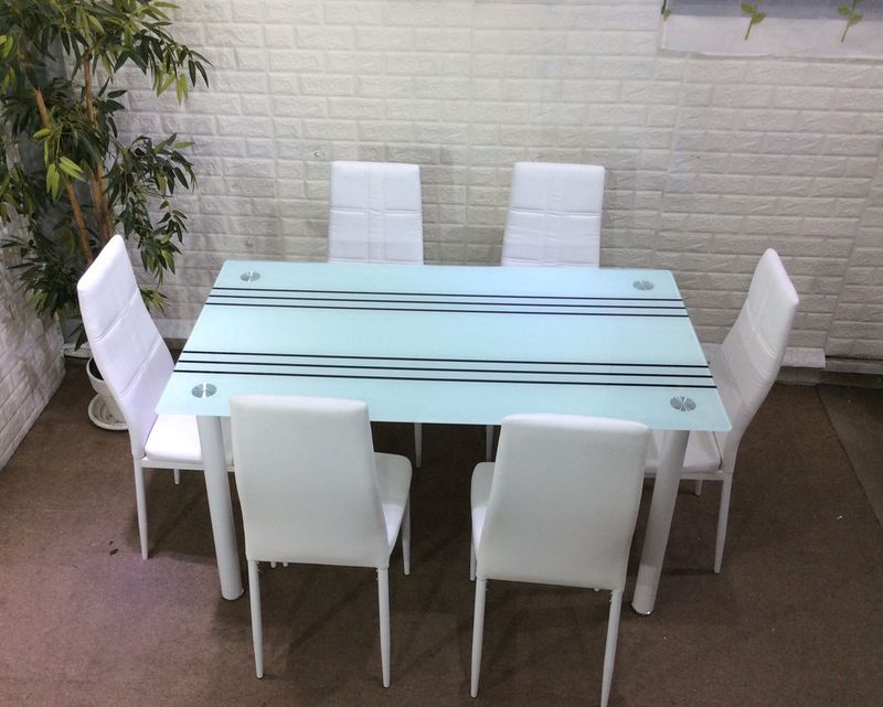 Ofix Amelia Dining Set (Dining Table 140*80 +4 Dining Chair) (Tempered Glass) (White)