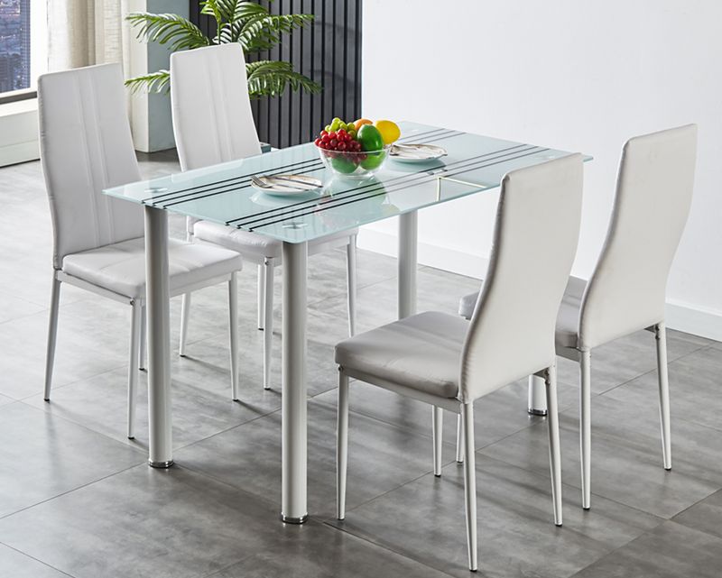Ofix Amelia Dining Set (Dining Table 140*80 +4 Dining Chair) (Tempered Glass) (White)