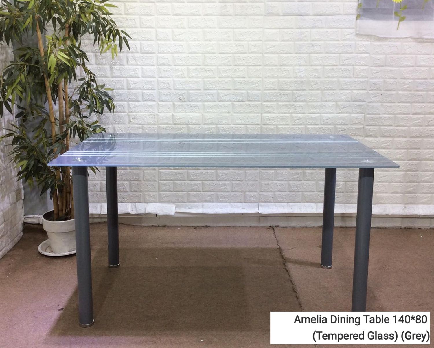 Ofix Amelia Dining Table (140*80) (Tempered Glass) (Grey, White), Option: Amelia Dining Table 140*80  (Tempered Glass) (Grey)
