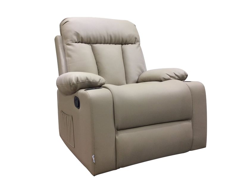 Flotti Daphnie 1-Seater Air Leather (Manual Recliner / Power Recliner) with Cup Holder and Side Pocket (Black, Beige)
