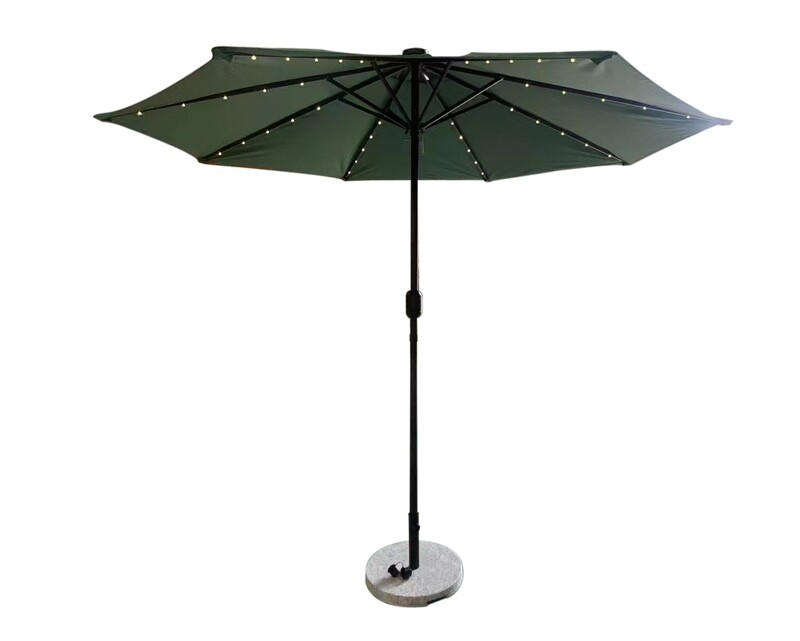 Ofix Anika Iron Hand Crank With Solar Light &amp; Marble Stone Base Patio Umbrella (2.7M) (Green)