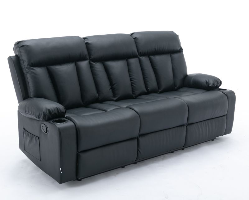 Flotti Daphnie-XL-3-Seater Air Leather (Manual Recliner/ Power Recliner)  with Cup Holder and Side Pocket (Black, Beige)