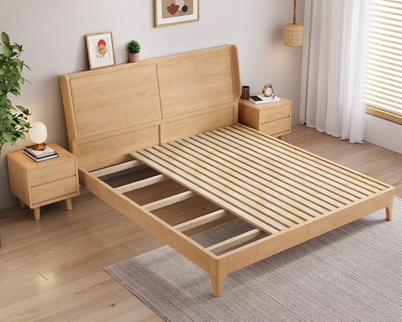 Flotti Talia Solid Thailand Rubberwood Bed Frame (Double) (Side Drawers Are Not Included)