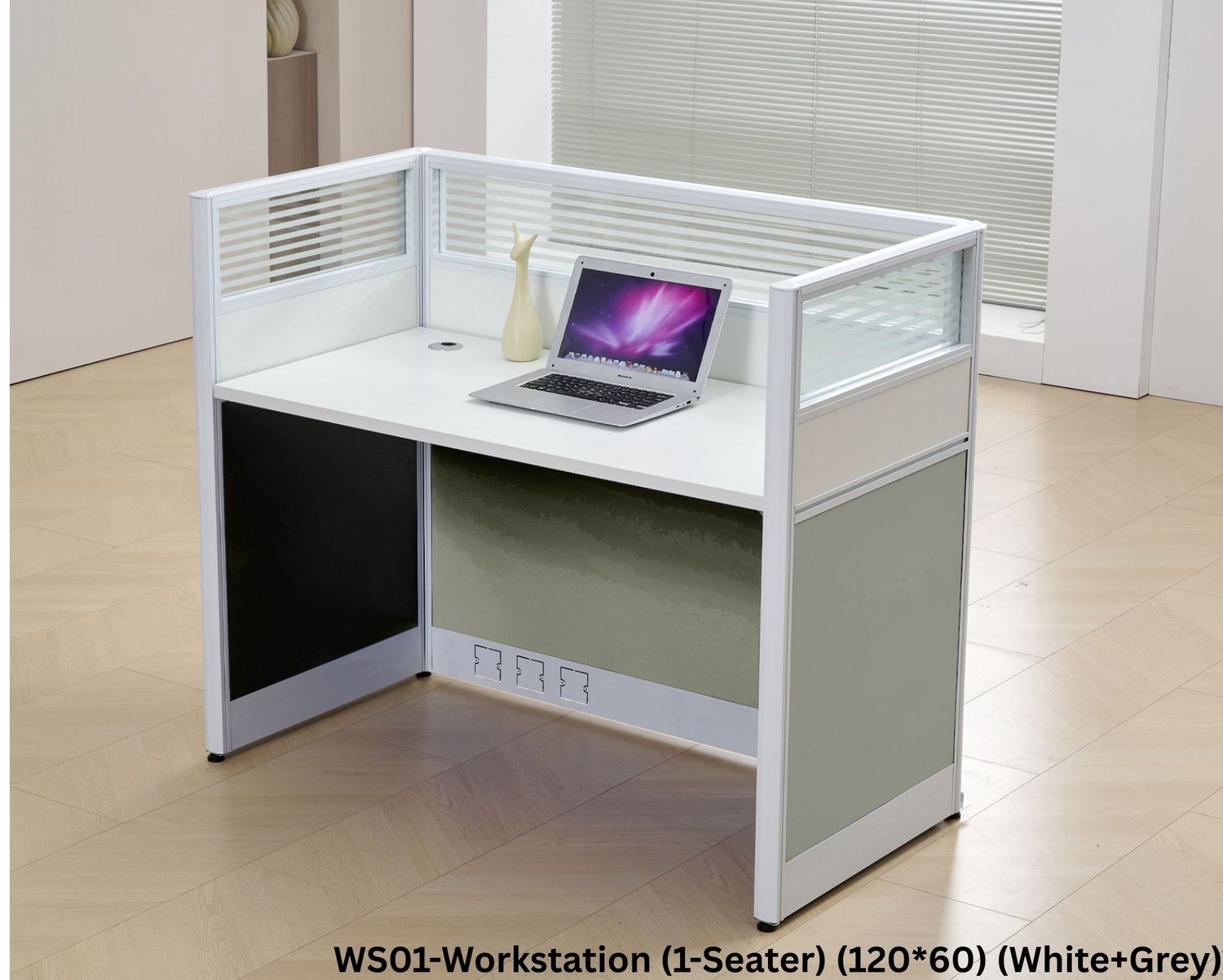 Ofix WS01 1 Seater Workstation Partition Cubicle (White+Grey), Model: WS01-Workstation (1-Seater) (120*60) (White+Grey)