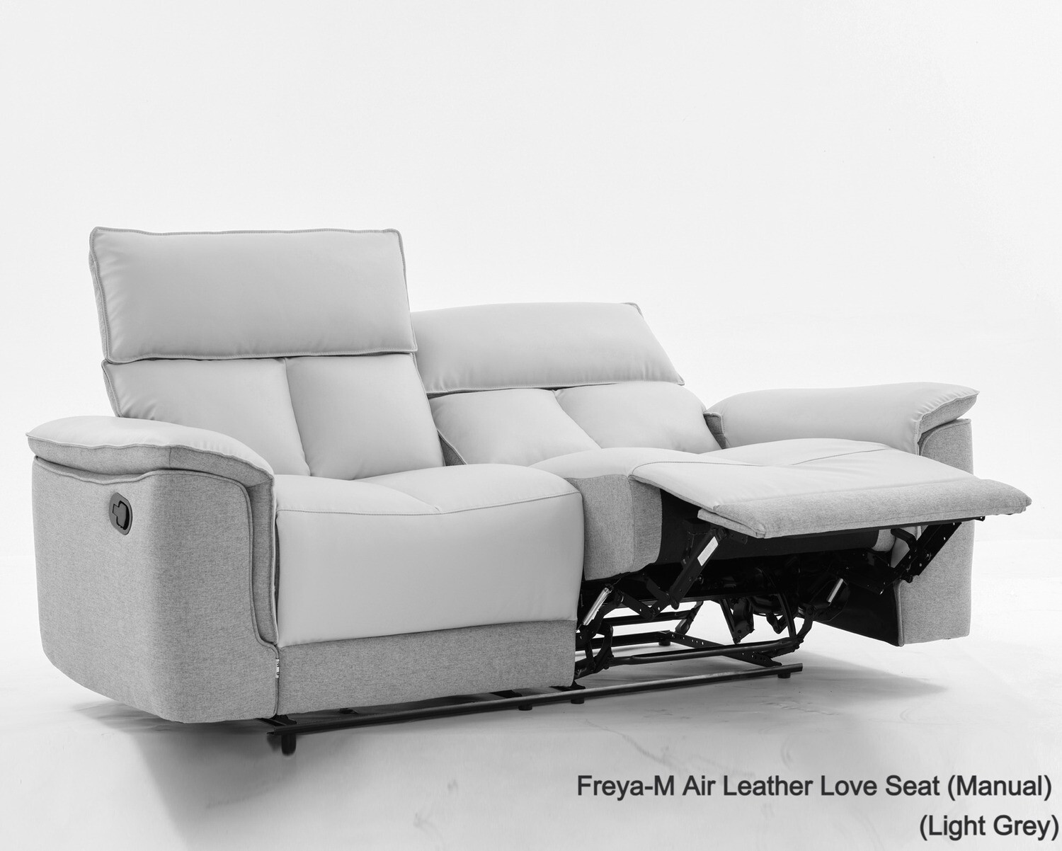 Flotti Freya Air Leather Love Seat (Manual / Power) Reclining Chair (Light Grey, Beige, Black, Dark Grey), Color Option:: Freya-M Air Leather Love Seat (Manual) (Light Grey)